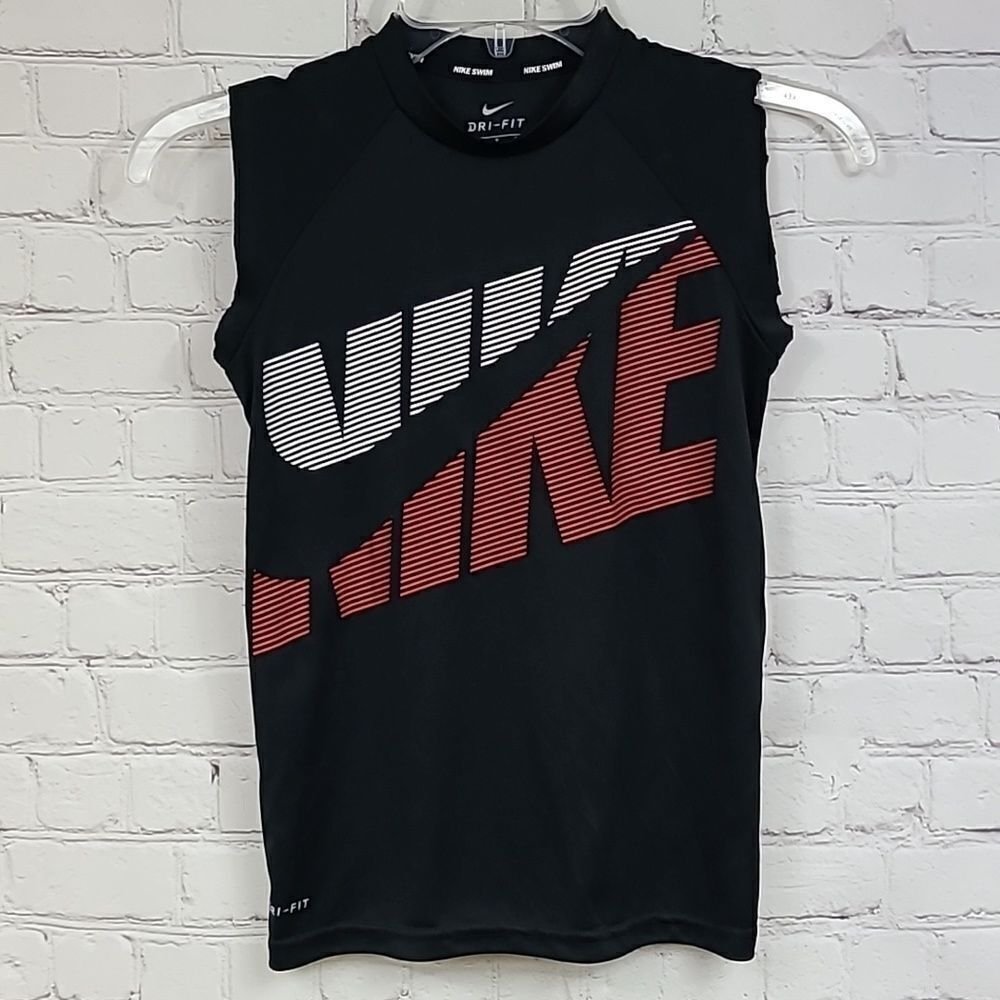 Kids Nike Swim Tank Top Small 8-10 years Black Sleeveless Jersey Logo Graphic T
